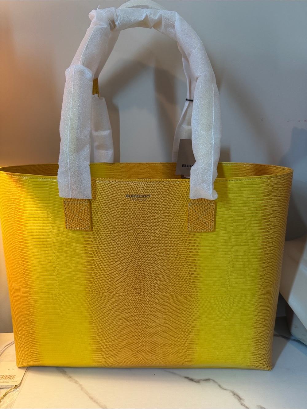 Burberry London Tote Lizard Embossed Calfskin Leather Marigold